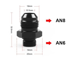 [B96-180] AN8 macho -> AN6 macho ORB Adaptador NEGRO